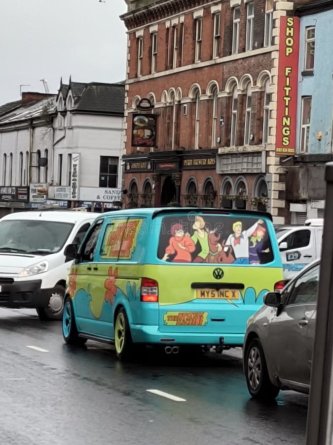 The Scooby-Doo car on the road