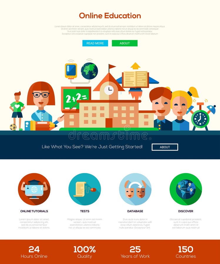 Scool, education website header banner with webdesign elements royalty free illustration Scool, education website header banner with webdesign elements royalty free illustration