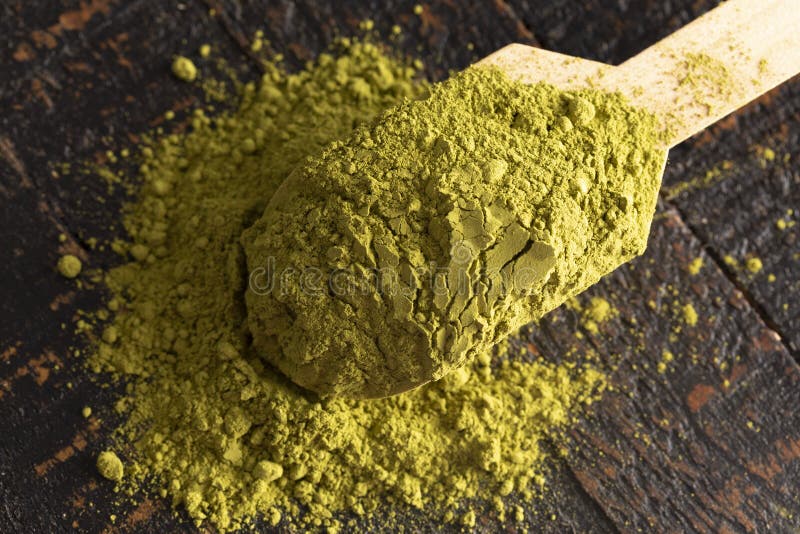 A Scoop of Green Tea Matcha Powder on a Woodn Table Stock Image Image