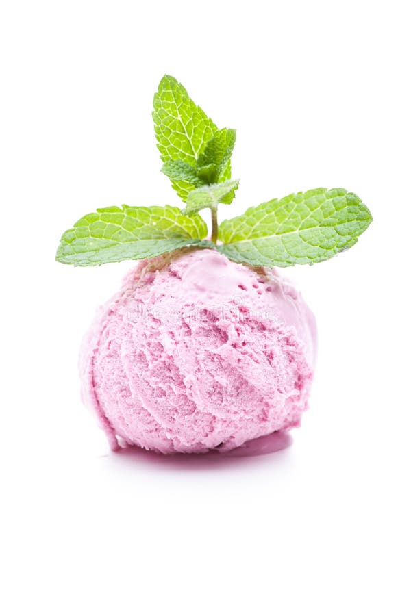 A scoop of raspberry ice cream isolated on white background stock photo A scoop of raspberry ice cream isolated on white background stock photo