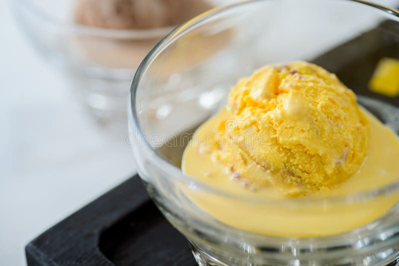 Scoop of Yellow Ice Cream in a Bowl Stock Image Image of dessert
