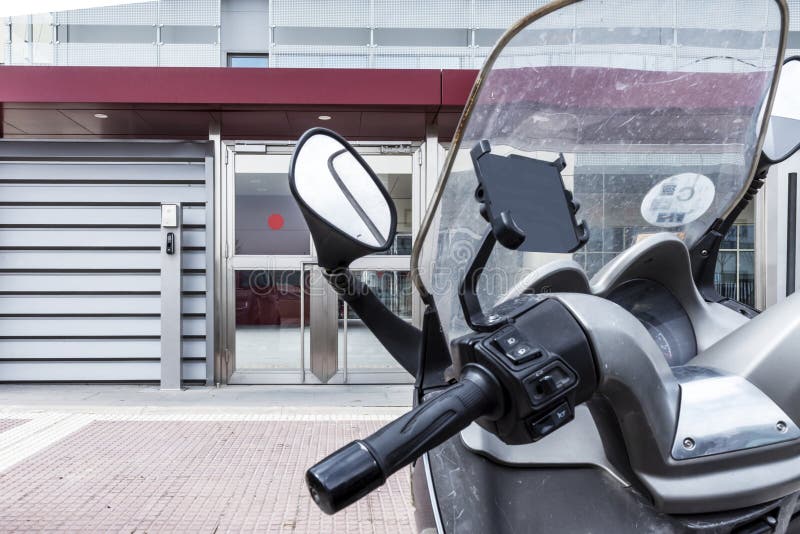 A Scooter Parked in Front of an Office Stock Image Image of home