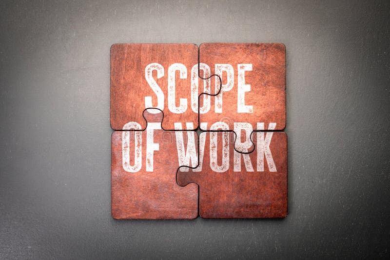 Scope of Work Concept Displayed on Four Connected Puzzle Pieces for Project Planning Strategy royalty free stock photography