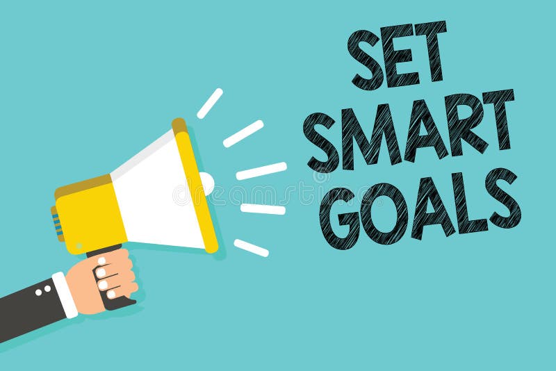 Writing note showing Set Smart Goals. Business photo showcasing Establish achievable objectives Make good business plans Man holding megaphone loudspeaker blue background message speaking. Writing note showing Set Smart Goals. Business photo showcasing Establish achievable objectives Make good business plans Man holding megaphone loudspeaker blue background message speaking