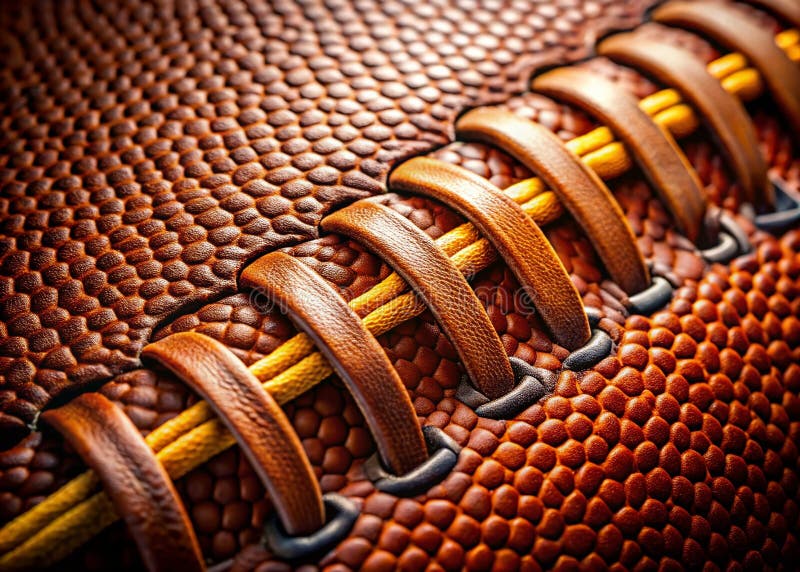 Scopri l'intricata bellezza del calcio americano Una prospettiva macro su Gridiron: Leather Texture and Game illustrazione di stock