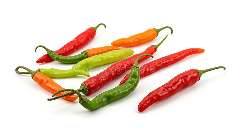Scoprite la bellezza vivace dei peperoncini vivaci in diverse forme e colori su uno sfondo bianco pulito illustrazione di stock