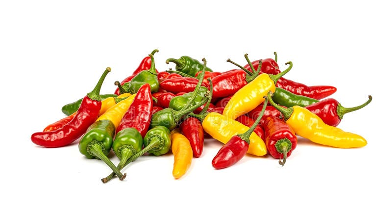 Scoprite la bellezza vivace dei peperoncini vivaci in diverse forme e colori su uno sfondo bianco pulito illustrazione vettoriale