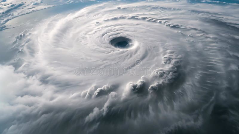 Scorgere la vista sconvolgente di un massiccio uragano che si muove nella vasta area dell'oceano una vista di uccelli di una circo