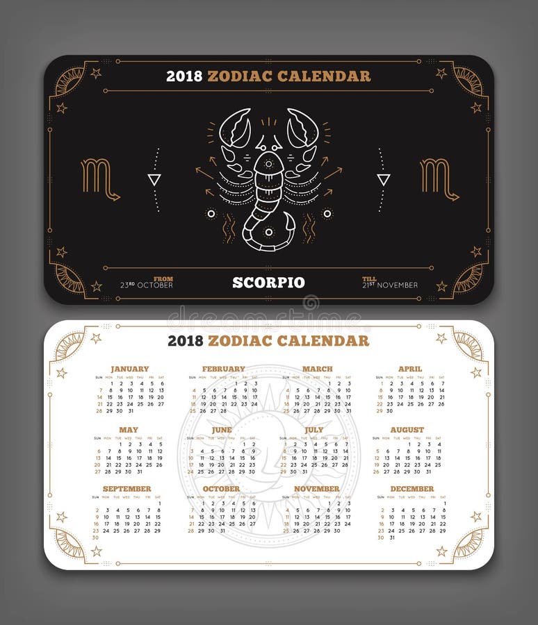 Scorpio 2018 Year Zodiac Calendar Pocket Size Horizontal Layout Stock