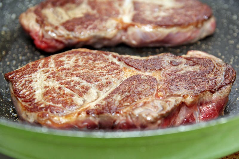 Scotch Fillet Steak Fried in Pan Stock Photo Image of barbecue