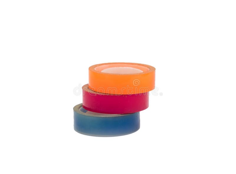 Scotch tape adeziv grup colorat albastru portocaliu roz stock photo