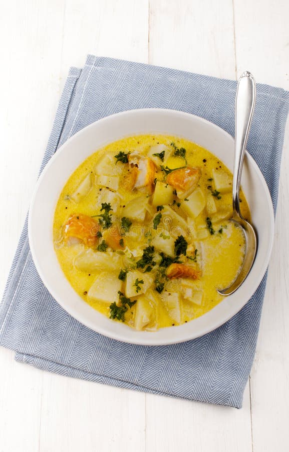 Scottish Fish Soup With Potatoes And Smoked Haddock Stock Image - Image ...