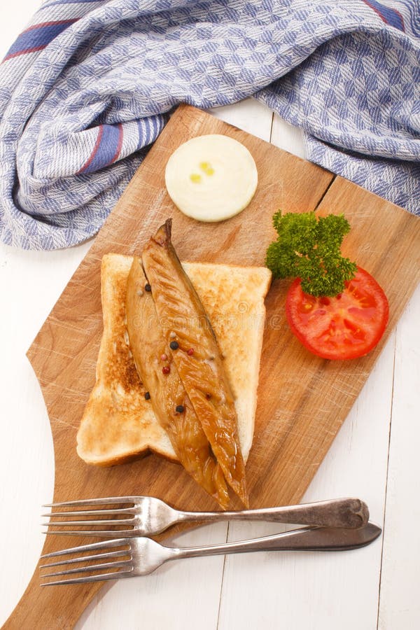 Scottish Mackerel on Sliced Bread with Tomato, Parsley and Onion Stock