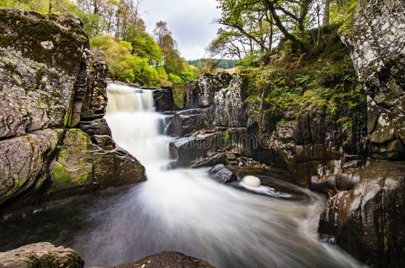 Beautiful Braklynn waterfall in Scotland royalty free stock photography