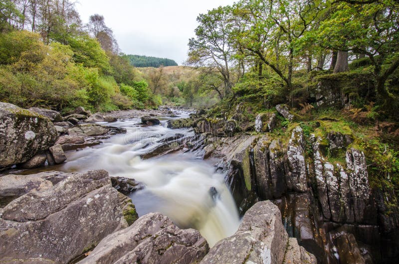 Beautiful Braklynn waterfall in Scotland stock photos