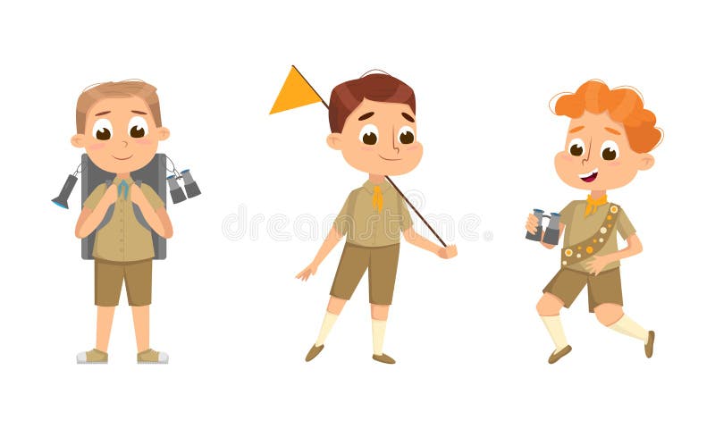 Scouting Boys Set, Cute Little Scouts in Uniform with Hiking Equipment ...
