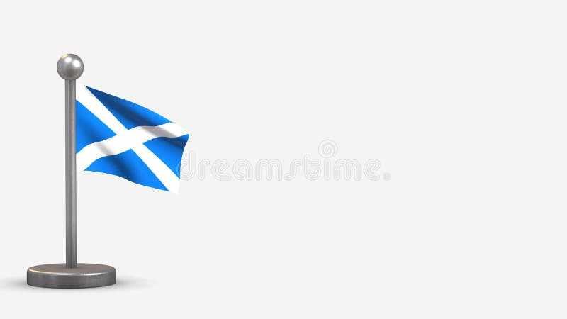 Scozia 3D illustrazione della bandiera d'onda su un piccolo flagpole