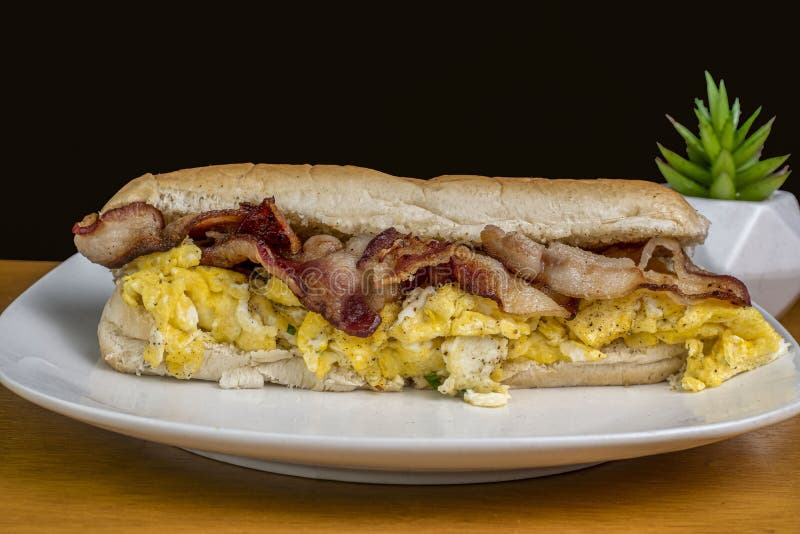 Scramble Egg Amnd Maple Bacon in a Sub Roll Stock Image - Image of