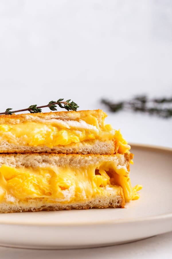 Scrambled Egg Sandwich with Cheese, Hearty Breakfast Stock Image
