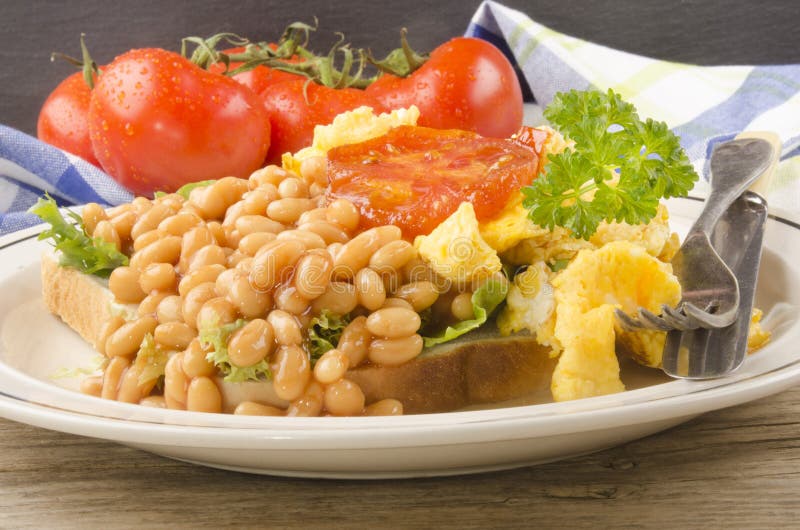Scrambled Eggs with Baked Beans Stock Photo Image of food, bread