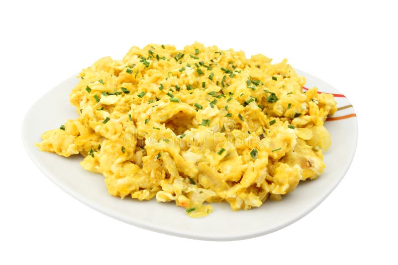 Scrambled eggs with chives royalty free stock images