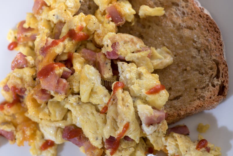 Breakfast Scrambled Eggs and Toast Stock Image - Image of cooked ...