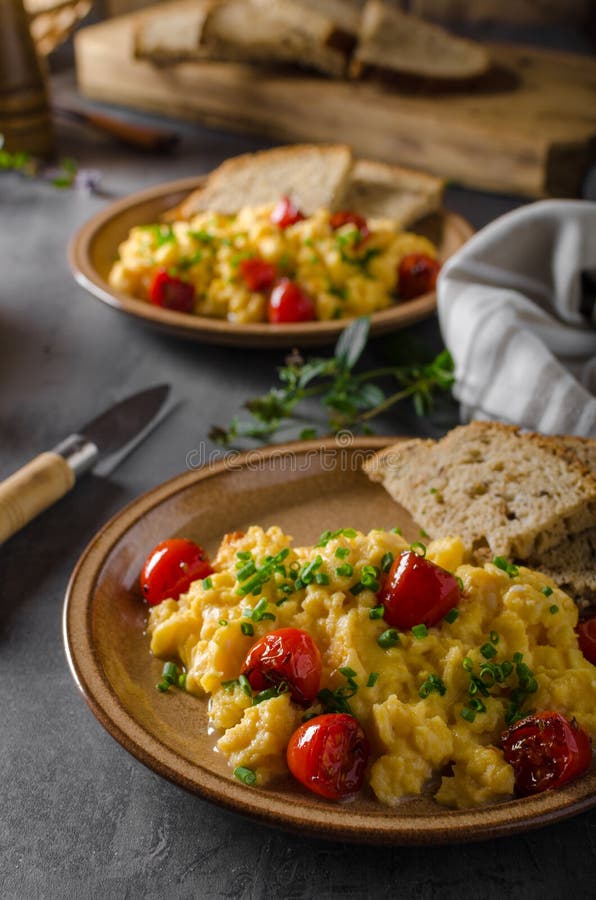 Scrambled eggs with herbs stock photo. Image of fresh 108181698