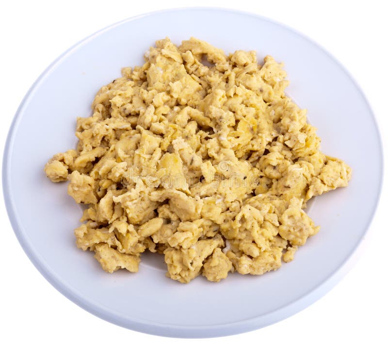 plate of scrambled eggs isolated on white background, top view Stock Photo  - Alamy