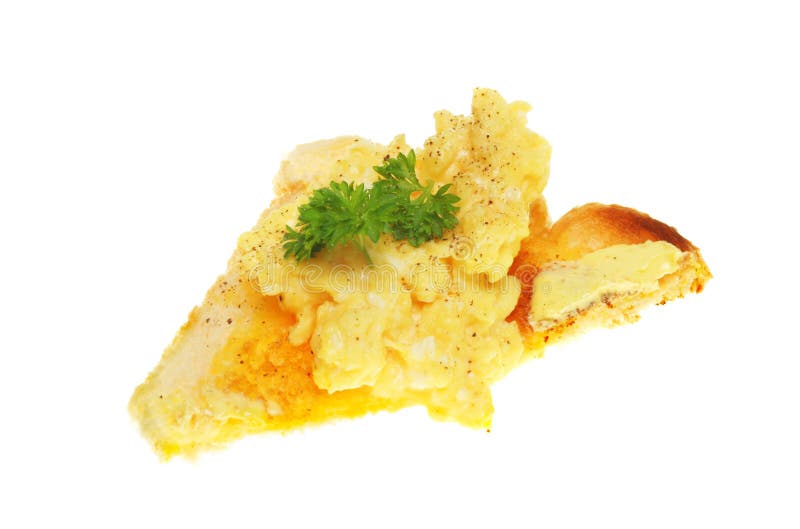 Scrambled eggs on a piece of toast