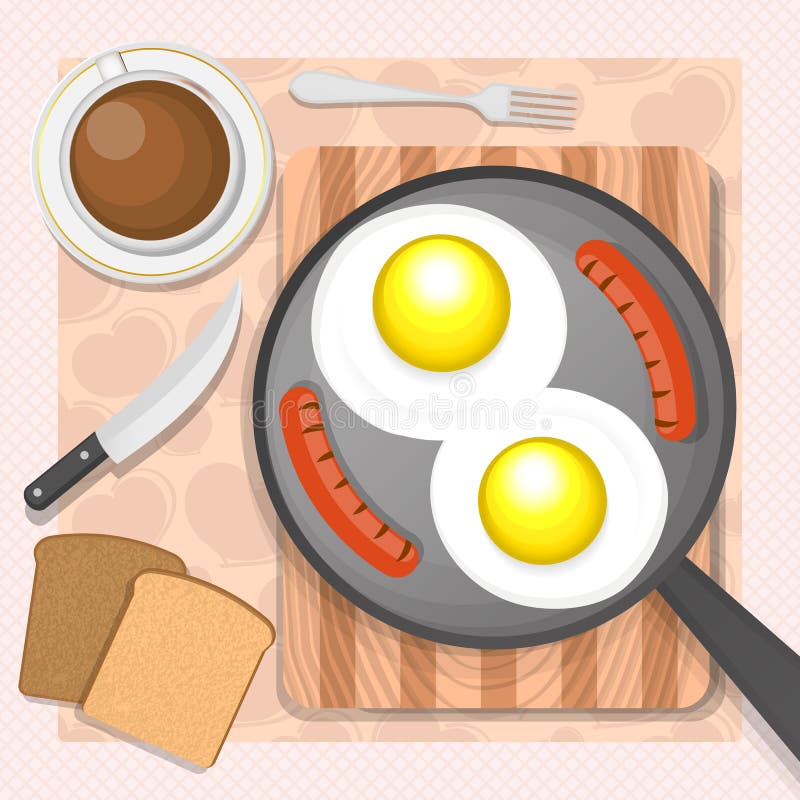 Fried Eggs, Omelet In Cartoon Flat Style. Stock Vector - Illustration