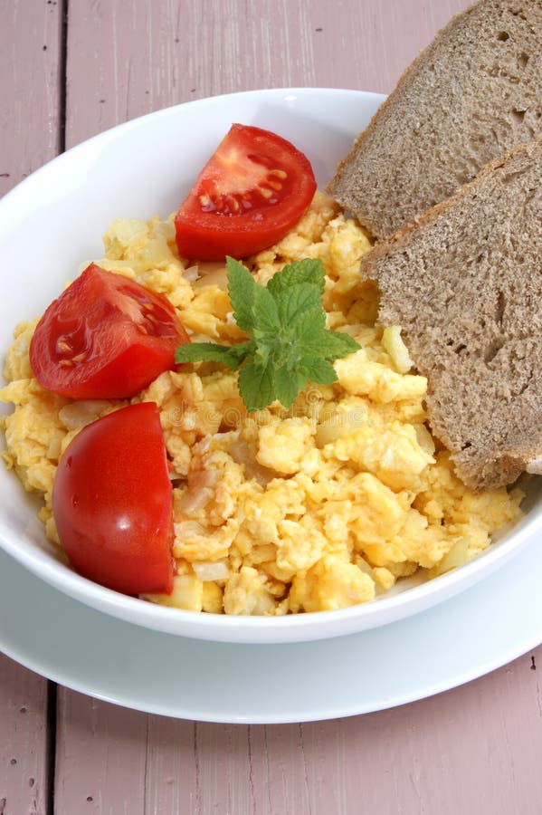 Scrambled Eggs with Tomato and Bread Stock Photo Image of eggs, food