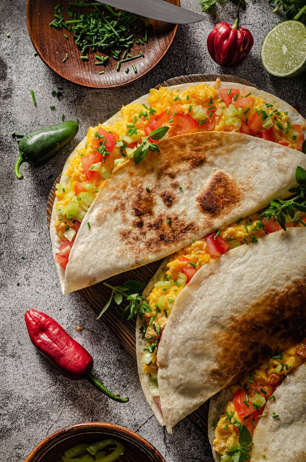 Scrambled Eggs with Tortillas Stock Photo - Image of colorful, organic