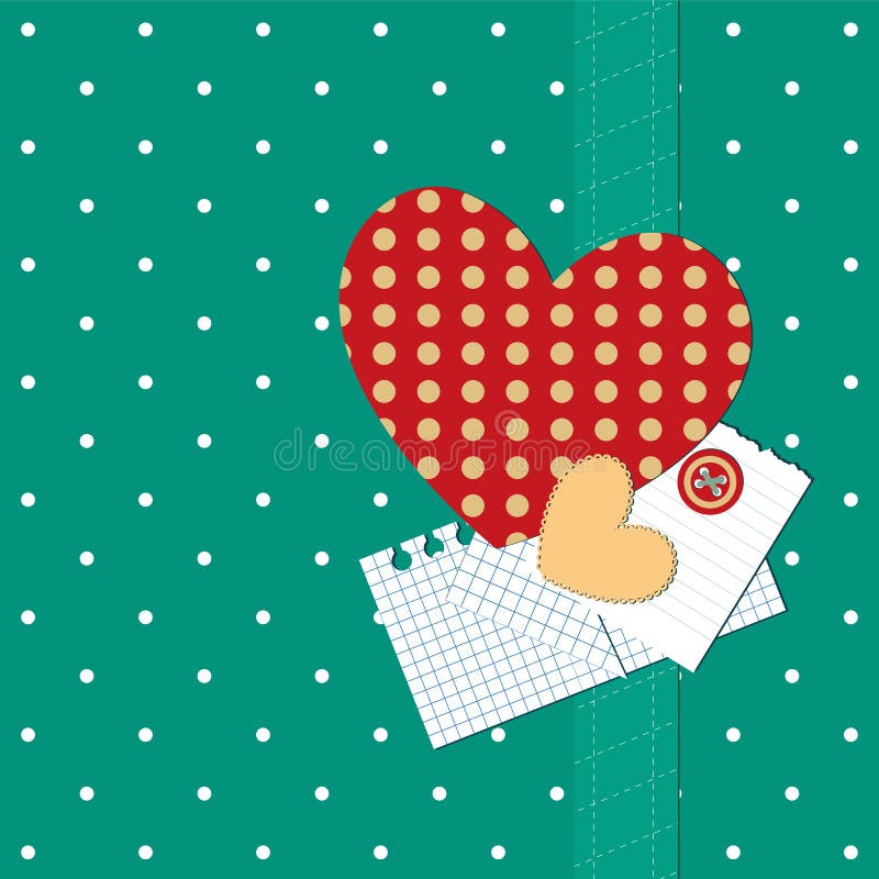 Scrap retro background with heart and polka dots.