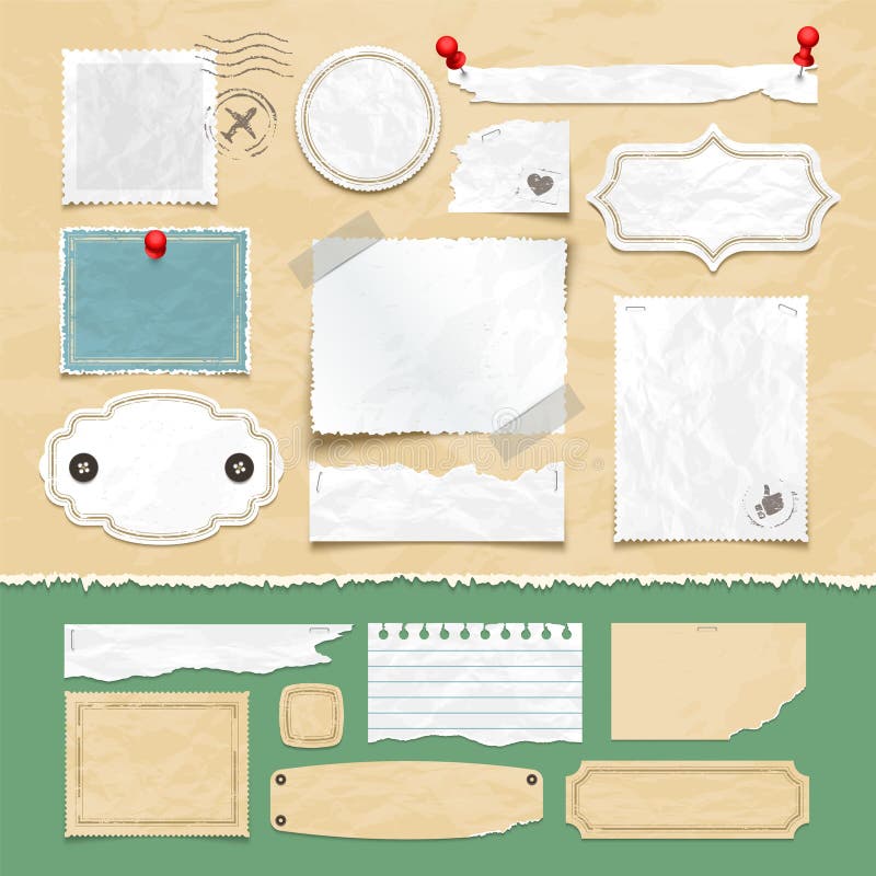 Scrapbooking Vektorelemente der Weinlese Alte Schrottpapiere, Fotorahmen und Aufkleber stock abbildung Scrapbooking Vektorelemente der Weinlese Alte Schrottpapiere, Fotorahmen und Aufkleber stock abbildung