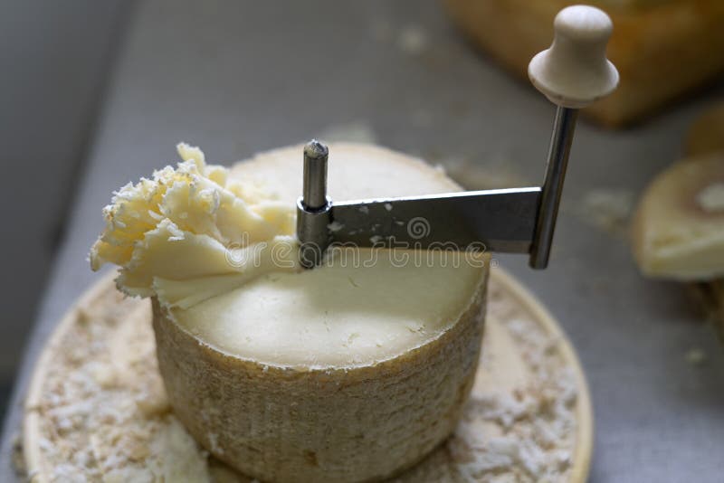 Scraping Device of Swiss Cheese Tete De Moine. Stock Image - Image of  backdrop, monastery: 163418599