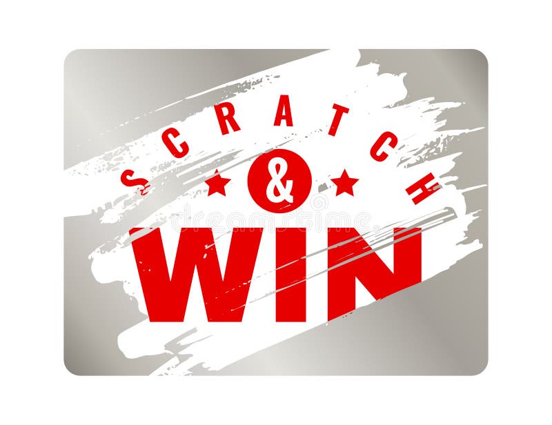 Scratch cards. Lottery square ticket with silver metallic effect and red text, win card, lucky game, winning coupon