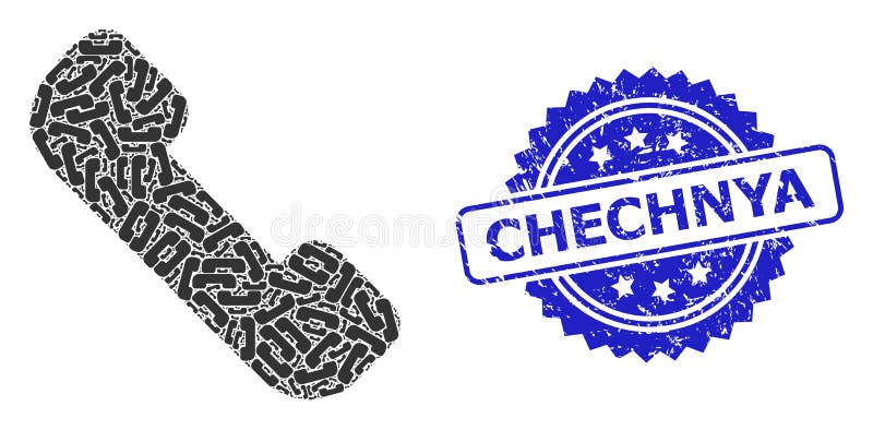 Scratched Chechnya Watermark and Recursive Phone Receiver Icon Composition vector illustration
