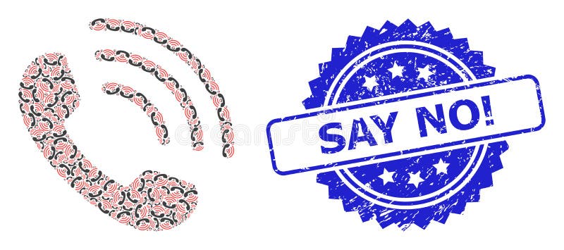 Scratched Say No! Watermark and Recursion Phone Call Icon Composition vector illustration