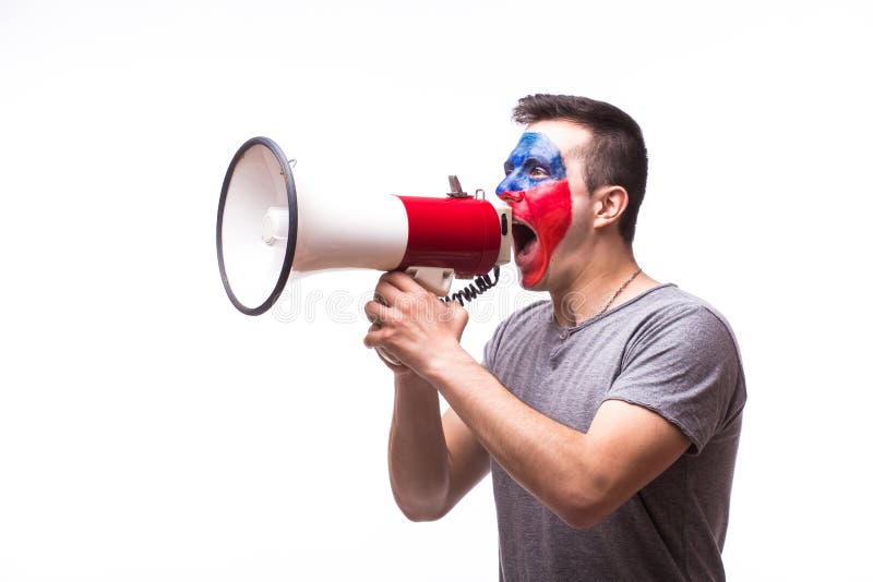 Scream on megaphone Czech on Turkey football fan