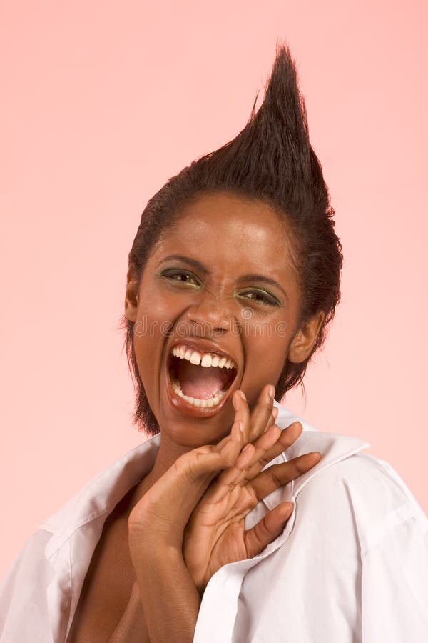 Screaming ethnic woman in flirting pose stock photography