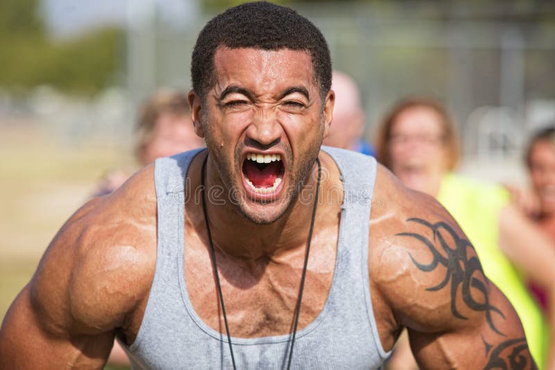 Screaming Fitness Instructor stock photography