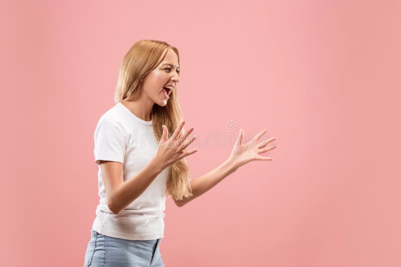 The Young Emotional Angry Woman Screaming On Stud