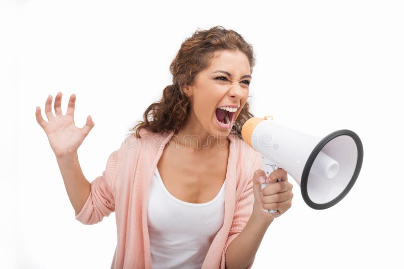 Screaming into megaphone stock photo. Image of isolated 32332898
