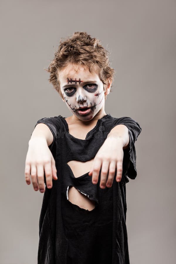 Screaming Walking Dead Zombie Child Boy Stock Image - Image of makeup ...