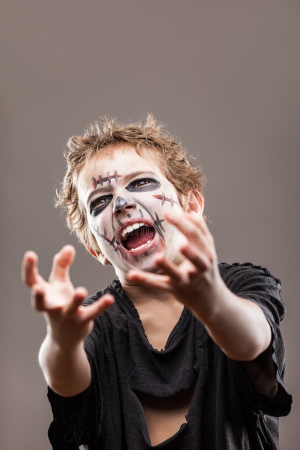 Screaming Walking Dead Zombie Child Boy Halloween Horror Costume Stock ...