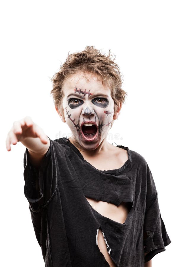 Screaming Walking Dead Zombie Child Boy Halloween Horror Costume Stock ...