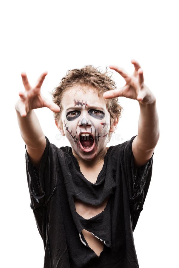 Screaming Walking Dead Zombie Child Boy Halloween Horror Costume Stock ...