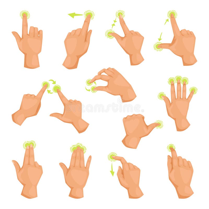 Screen mobile gadget motion fingers gestures tap and hand touch phone communication touchscreen electronic tablet device royalty free illustration