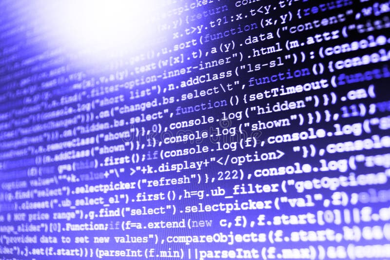 Screen of web developing javascript code. Future technology creative. Coding binary code programming interface stock images, royalty-free photos and pictures
