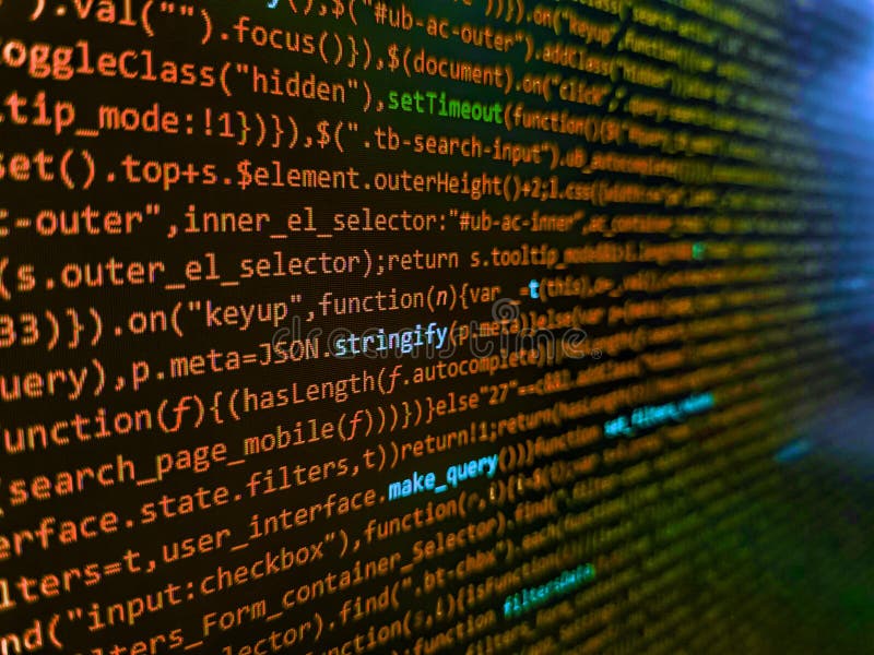 Screen of web developing php code on dark background. Software engineer at work. Vignette light and dark shadow dramatic effect. stock images